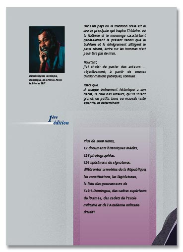 dos couverture "Dictionnaire biographique des personnalités politiques de la République d'Haïti"
